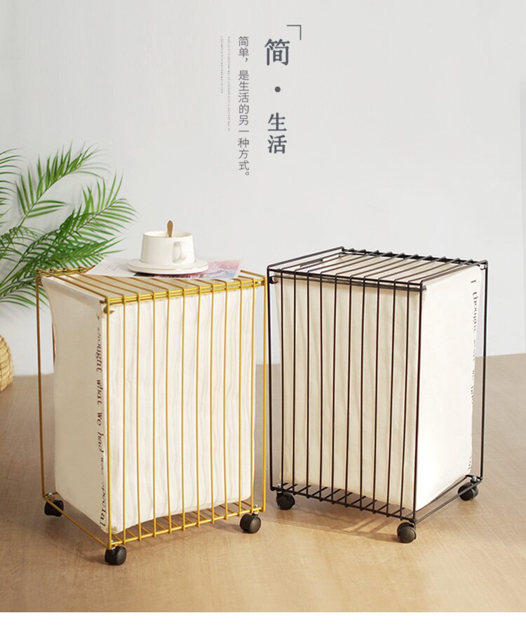 Dirty clothes storage basket hamper ins Nordic wrought iron with wheels laundry storage storage baskets dirty clothes
