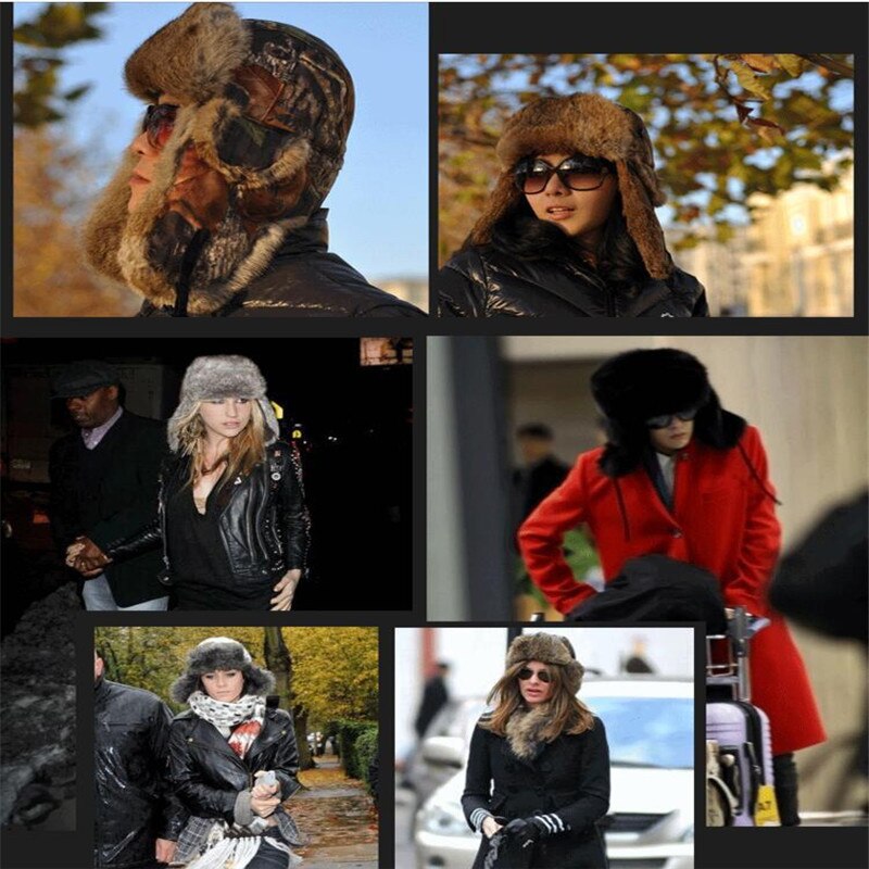 Vinter bombehatter ushanka russian pelshatt varm fortykket øreklaffer hette for menn og kvinner maske balaclava
