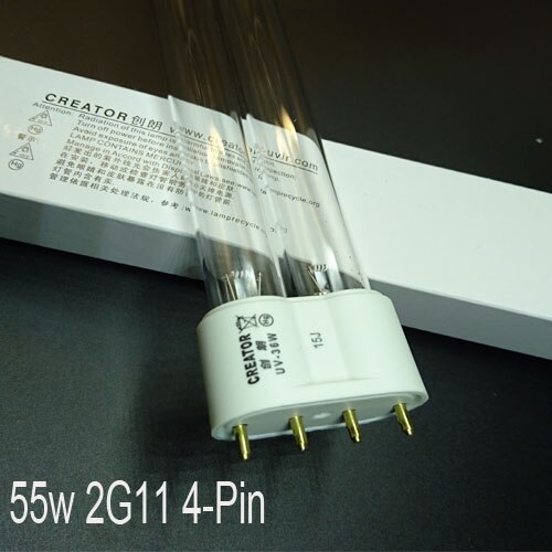 Uv klaring sterilisator for akvarie fiskedam fontene bytt pære , 4- pin 2 g 11 base uv-c bakteriedrepende lys: 55w bytt pære