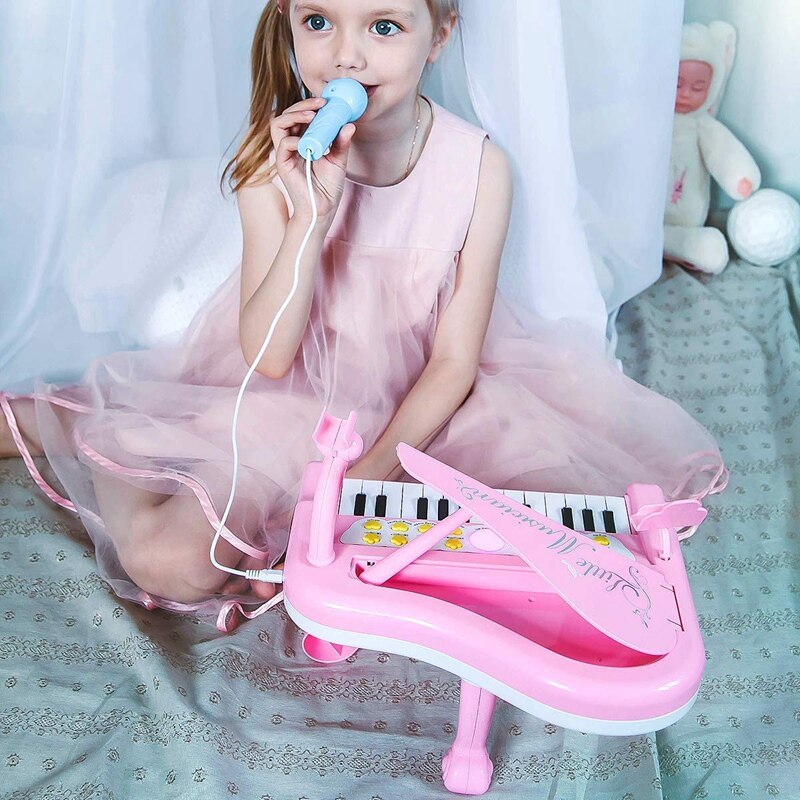 Enfant en bas âge Piano jouet clavier rose pour filles d'anniversaire 1 2 3 4 ans enfants 24 touches multifonctionnel jouet Piano