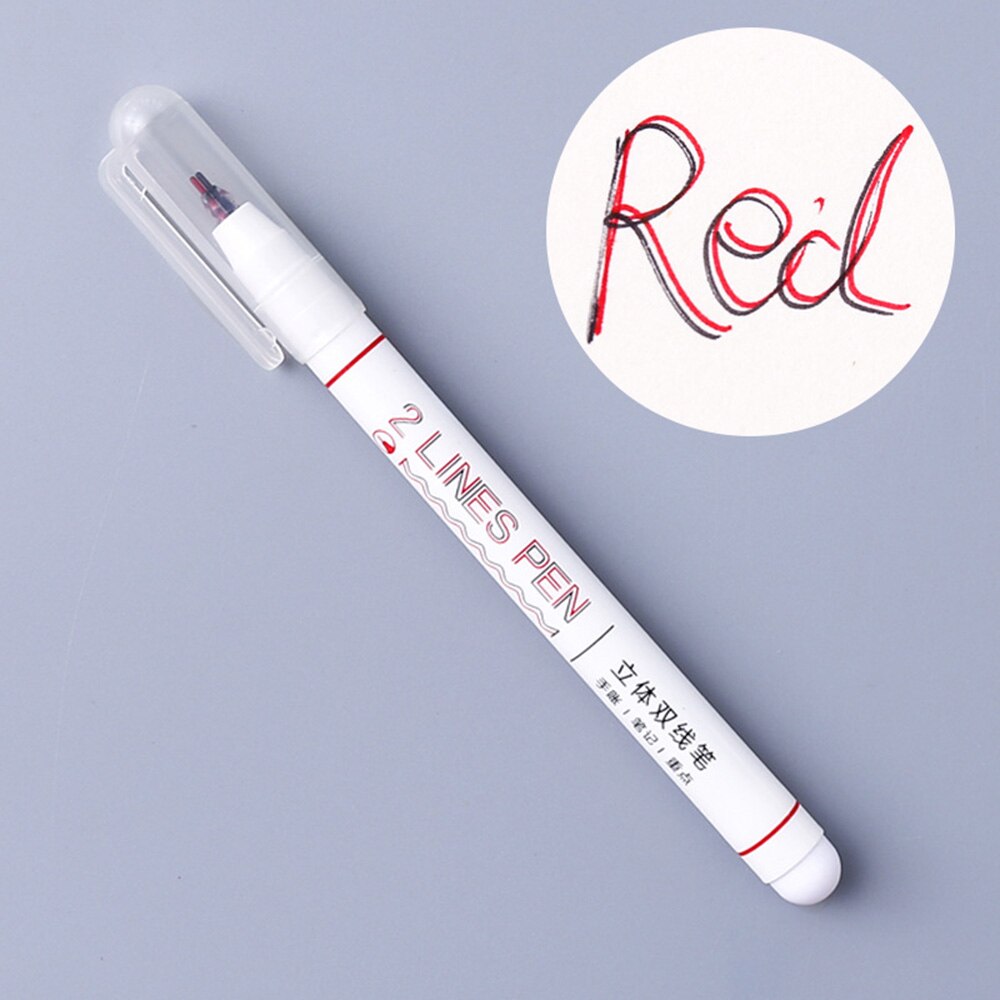 Bolígrafo Kawaii de doble línea, marcador de dibujo, caligrafía, letras, resaltador fluorescente de Color, bolígrafo para álbum de recortes, papelería escolar, 1 Uds.: Rojo