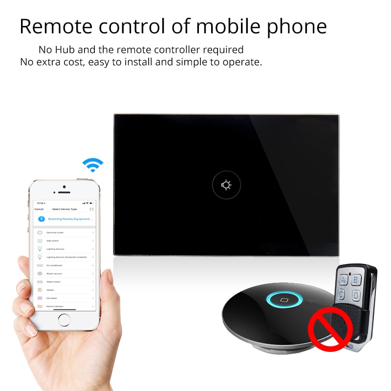 Wifi Smart Wall Touch Switch US Standard 1 Gang Black Glass Panel APP Remote Control for Smart Life