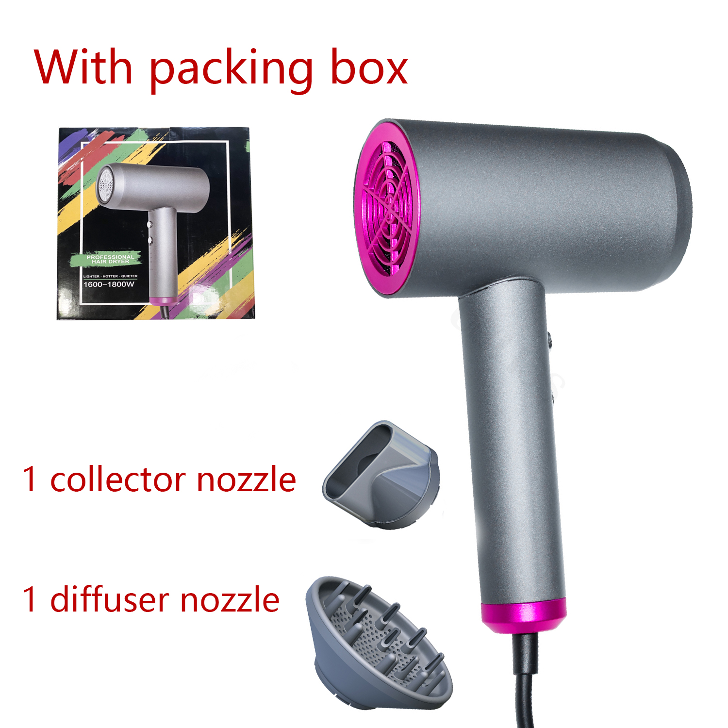 Negative Ion Hair Dryer Salon Ionic Blow Dryer with Diffuser &amp; Concentrator Ceramic Powerful Fast Drying Hairdryers: US Plug / Dryer with box