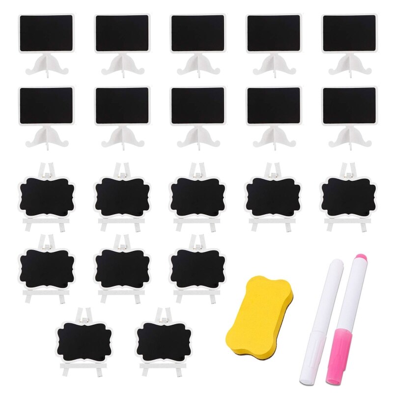 20 Pack Wooden White Framed Chalkboard Labels with Easel Stand Mini Chalkboard Blackboard for Food Cards for Wedding
