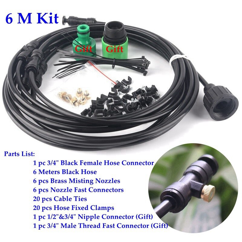 6m~15m Outdoor Misting Cooling System Kit Greenhouse Garden Patio Watering Irrigation System Gardening Micro Irrigation Kits: 6m Kits (Black)