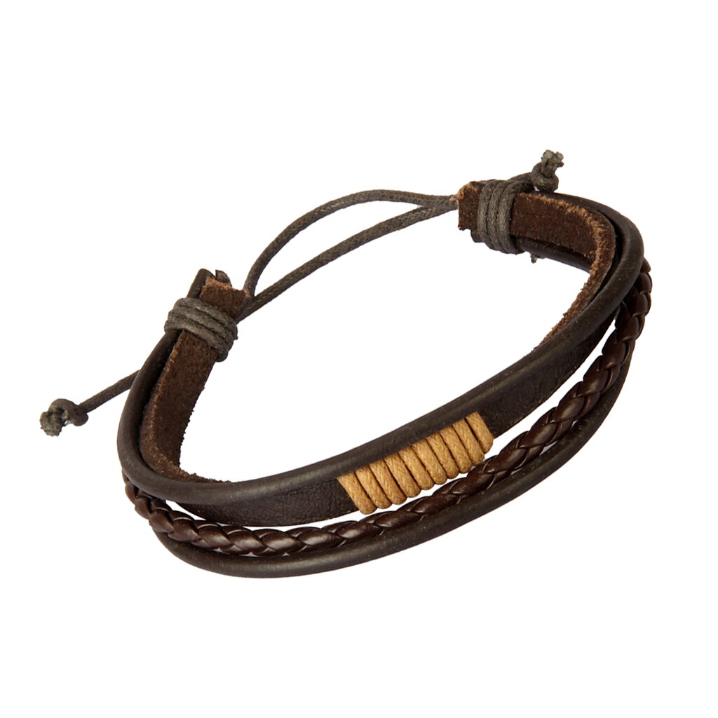 Mens Vrouwen Multi Strand Pu Lederen Wrap Punk Cowboy Verstelbare Armband: Brown