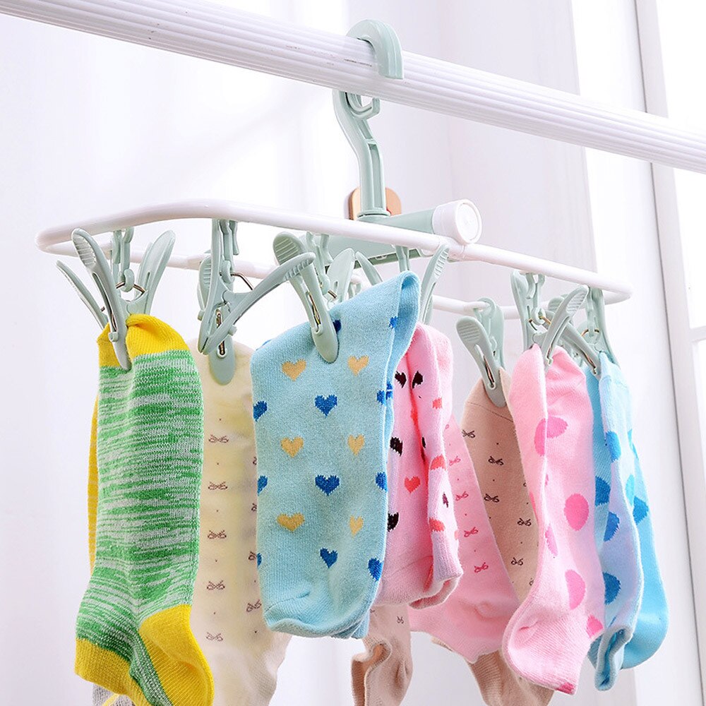 12 klips folde tørrestativ undertøj sokker klip multifunktionelt tøjstativ plast bærbar klud tørrestativ #25: Grøn
