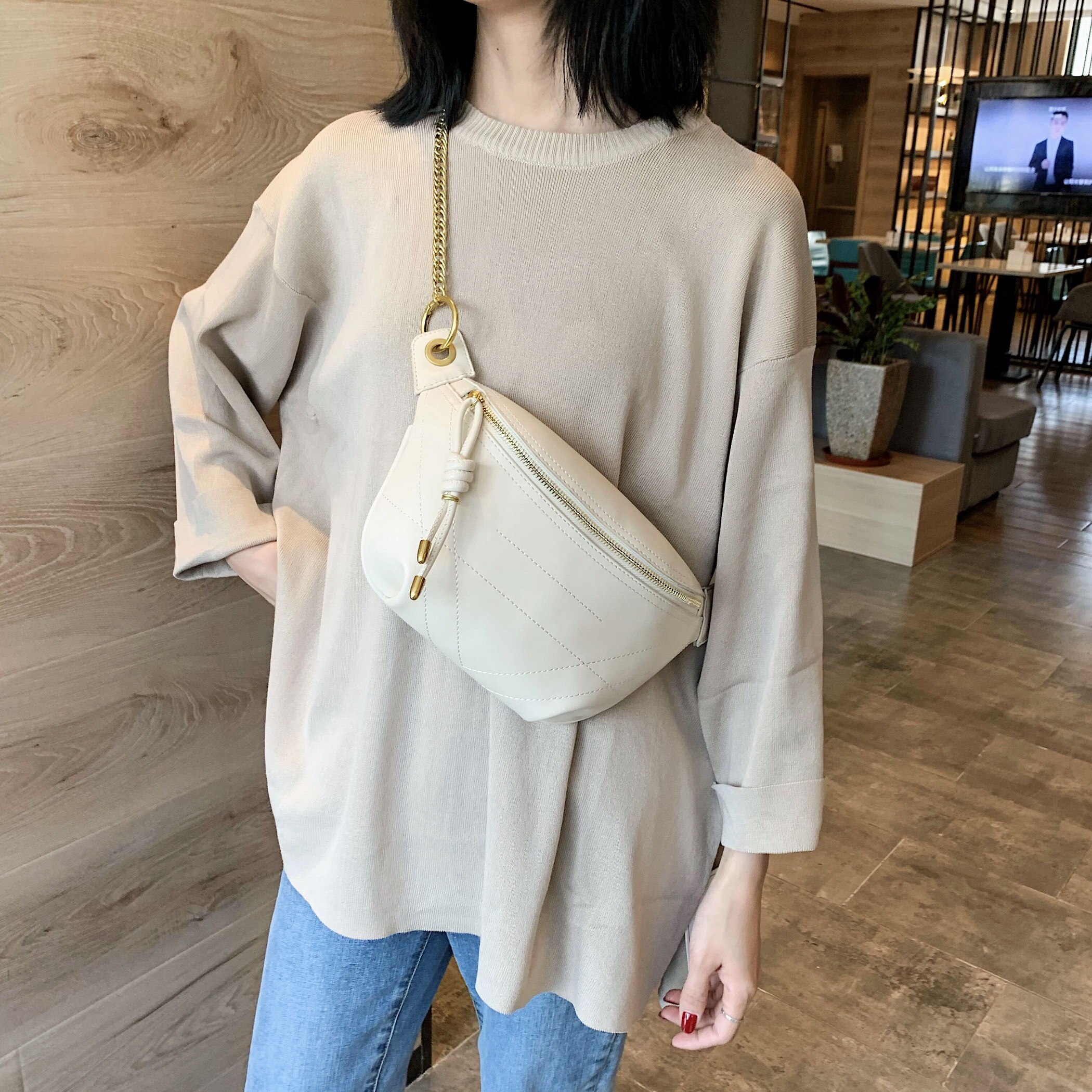 Solid Color PU Leather Crossbody Bags For Women Quality Chain Shoulder Messenger Bag Lady Travel Handbags Waist Packs