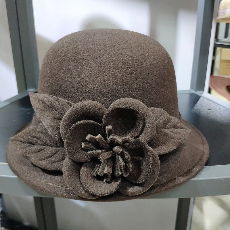 Chapeau Fedora en laine pour femmes, chapeau seau à fleurs texturées, , en forme de dôme, à la , automne hiver: coffee