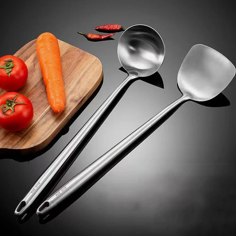 304 Stainless Steel Wok Spatula Metal Kitchen Accessories Slotted Turner Rice Spoon Ladle Cooking Tools Utensil Set