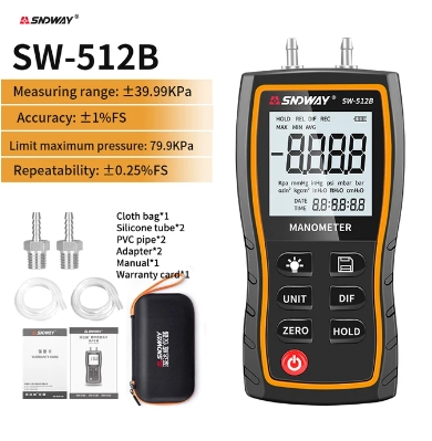SNDWAY SW-512 Series Digital Manometer Air Pressure Gauge +-103.42 KPa 0.01 Resolution air pressure Differential Gauge Kit Tool: Blue