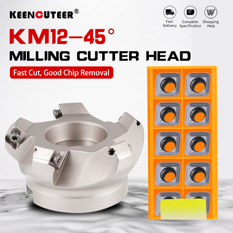KM12 45 Degree Cutting Adapter 50/63/80/100mm Indexable Solid Carbide Insert SEKT1204 CNC Lathe Machine Face Milling Cutter Head