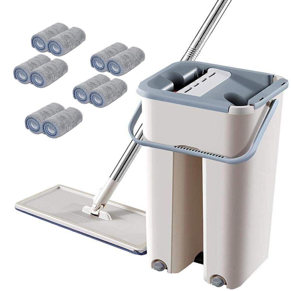 Handfree Tool Home Floor Cleaning Squeeze Rebound Automatic Kitchen Bucket Replacement Cloth Space Saving Manual Flat Mop Set