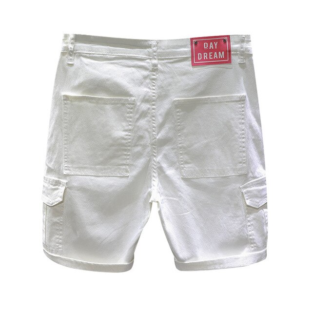 Short en jean multi-poches pour homme, salopette, vêtement de travail, blanc, décontracté, droit, ample, taille 38