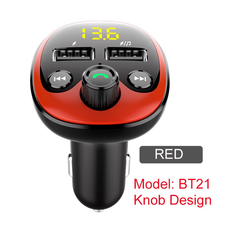 Zwart Fm Modulator Bluetooth 5.0 Chip Met QC3.0 Fast Charger Dual Usb Tf U Disk Muziekspeler Handsfree Car Kit: BT21-Red