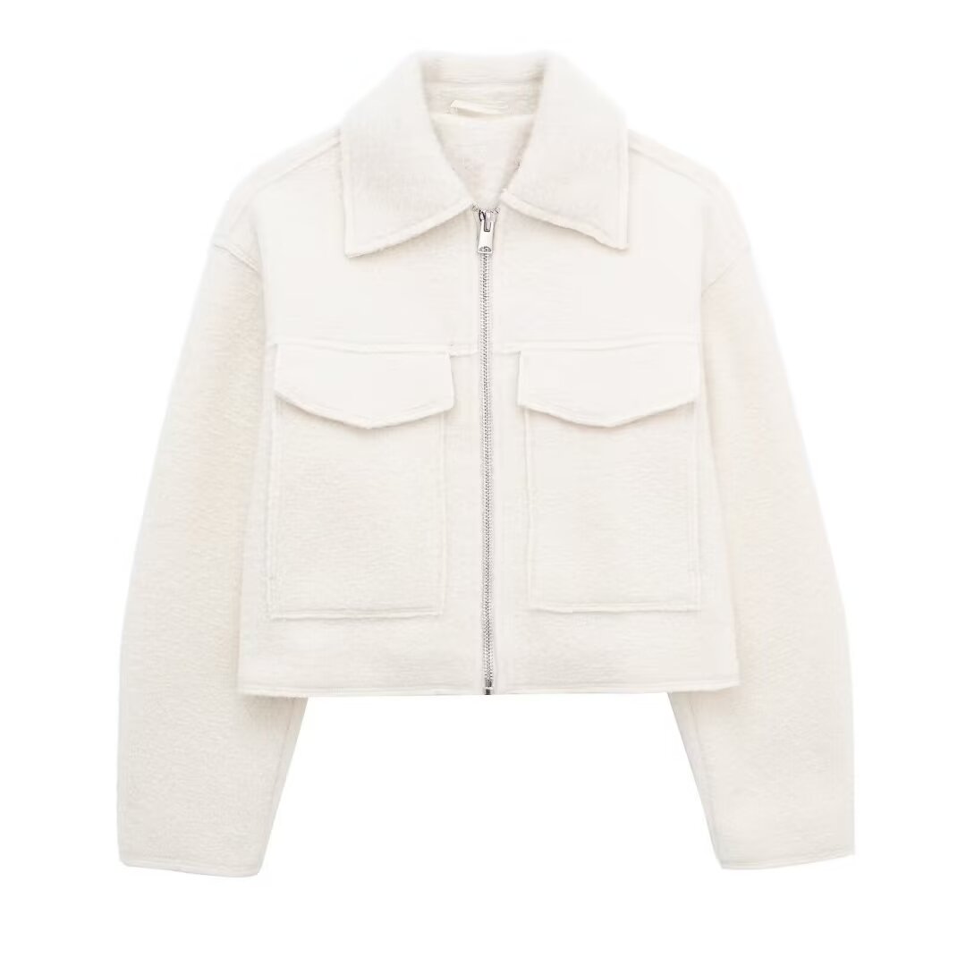 TRAFZA Jacke Für Frauen Herbst Solide Langarm Revers Mantel Vorderseite Tasche Reißverschluss Bomber Jacken Weibliche 2024 Streetwear: XS / Himmel Blau