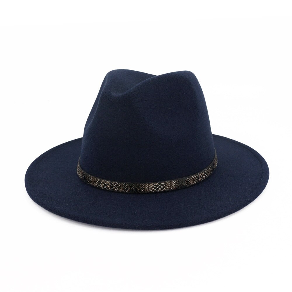 Felt Fedoras Hat Women Solid Imitation Wool Fedoras Snakeskin Pattern Band Tourist Cap Outdoor Jazz Caps Gorras for Lady Girls: navy