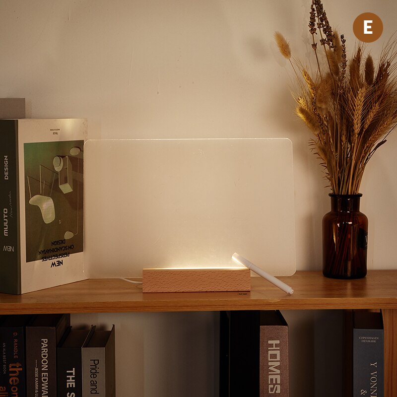 Usb Acryl Dagelijks Momenten Foto Led Lamp Memo Message Board Met Hout Standhouder Set Lamp Creatieve School Briefpapier: Style-05