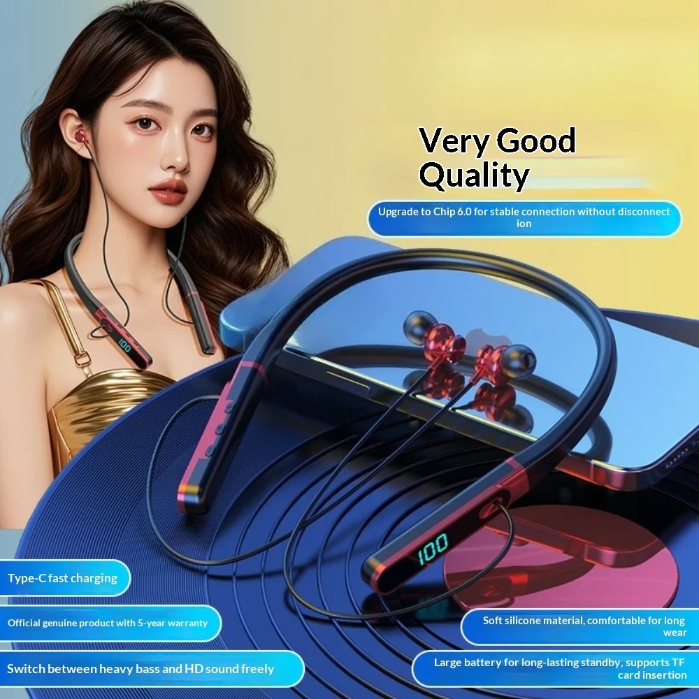 Neck-Hung Bluetooth Earphones Comfortable to Wear Ultra-Long Battery Life Noise Cancellation Stereo Sound for Sleep Running Spor