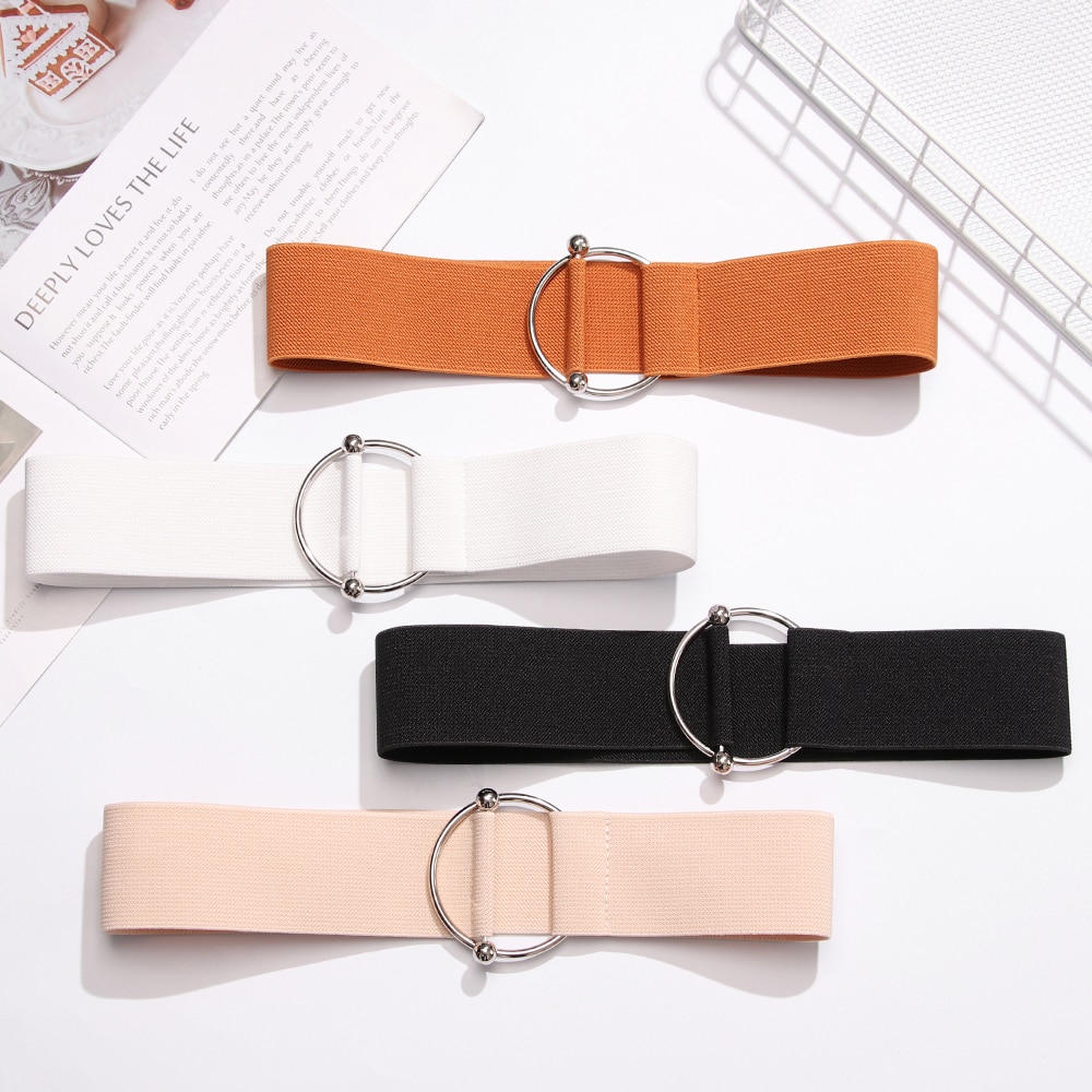 1PC Women Waist Belts Cotton Cloth Elastic Band Round Simple Buckle Decoration Dress Waist Chain for Coat Sweater