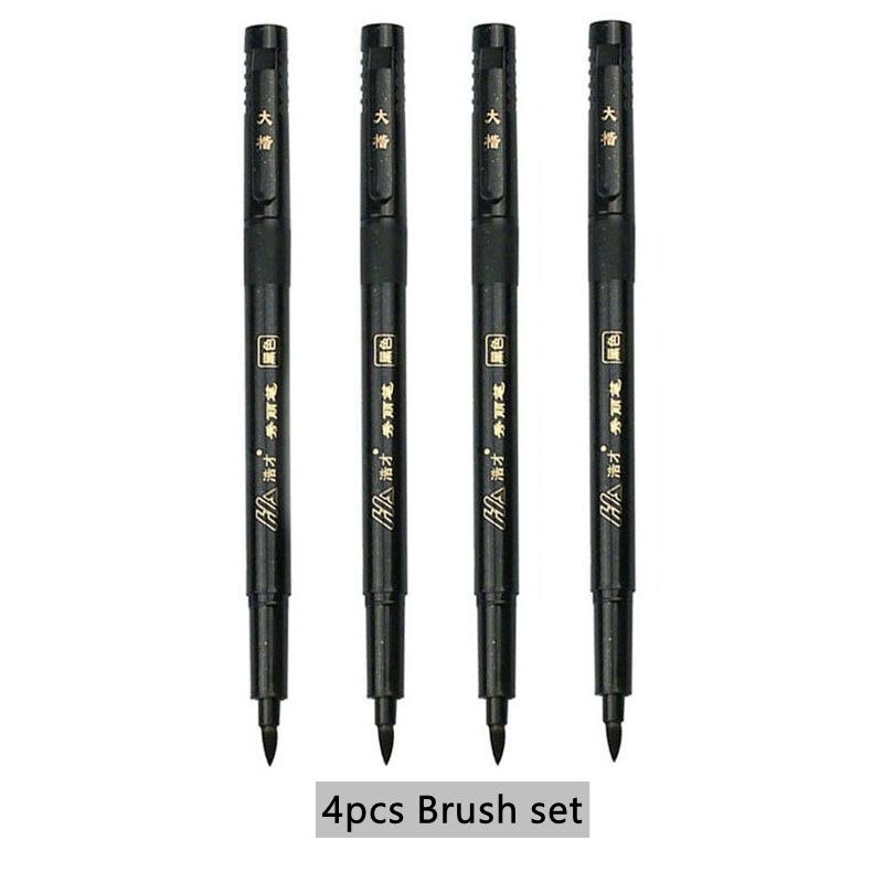 4pcs Hand Lettering Calligraphy Pen Set Extra Fine Brush Waterproof Pigment for Beginners Writing Signature Drawing Art Supplies: Yellow