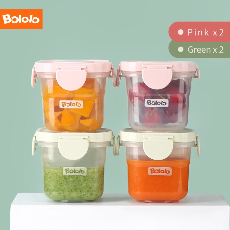 Bololo Baby food box bowl children food kit storage freezer box can be steamed baby food container: Pinkx2 Greenx2