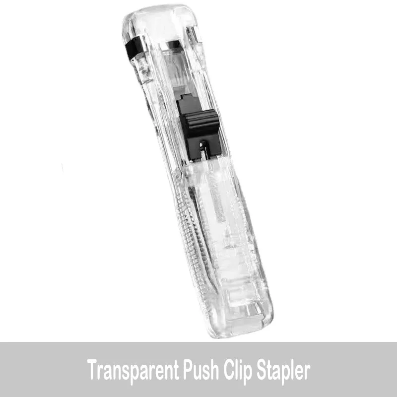 Staple Metal Clip Push Hand Paper Clipper with Refill Fixing Organizing Stapler Reusable Push Clamp for Document File Stationery: black