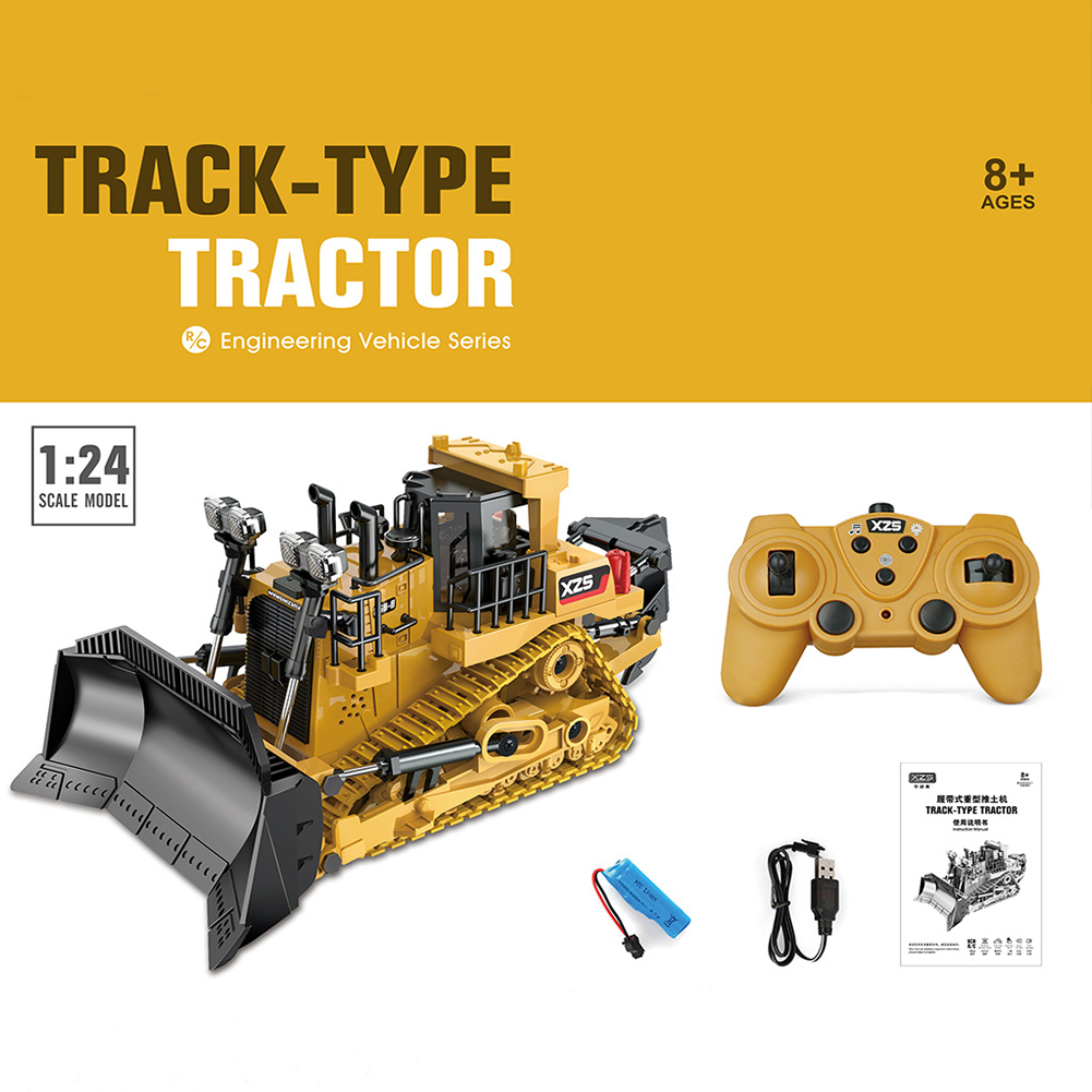 1/24 9ch rc excavator bulldozer toy electric crawler car with light music remote control toy