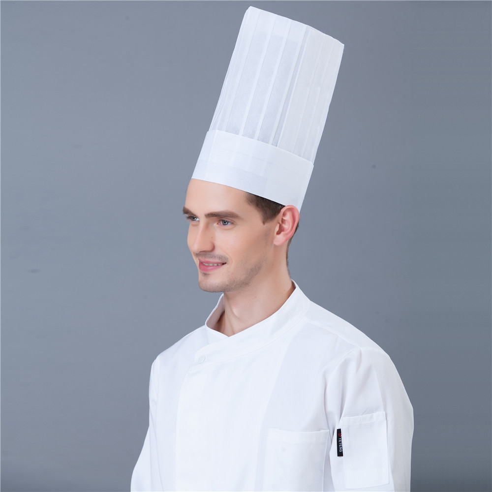unisexe non tissé haut moyen plat rond chapeau Restaurant hôtel cuisine travail de cuisine porter Chef chapeaux blanc noir 10 Pcs/Lot