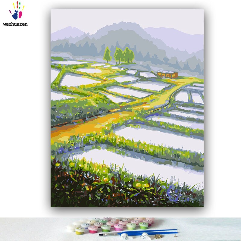 Bricolage colorations photos par numéros avec des couleurs Jiangnan eau ville style chinois image dessin peinture par numéros encadré maison: 3260 / 40x50 no frame