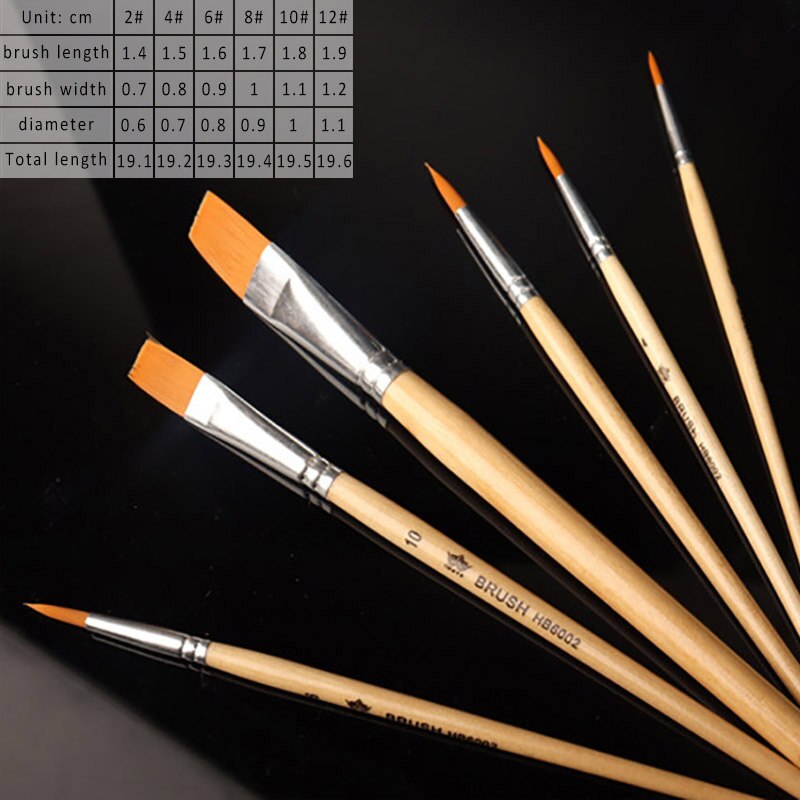 6 Stks/set Multi Purpose Kunstenaar Verf Borstel Tekening Art Supplies Olieverfschilderij Borstels Verf Pen Nylon Haar Platte