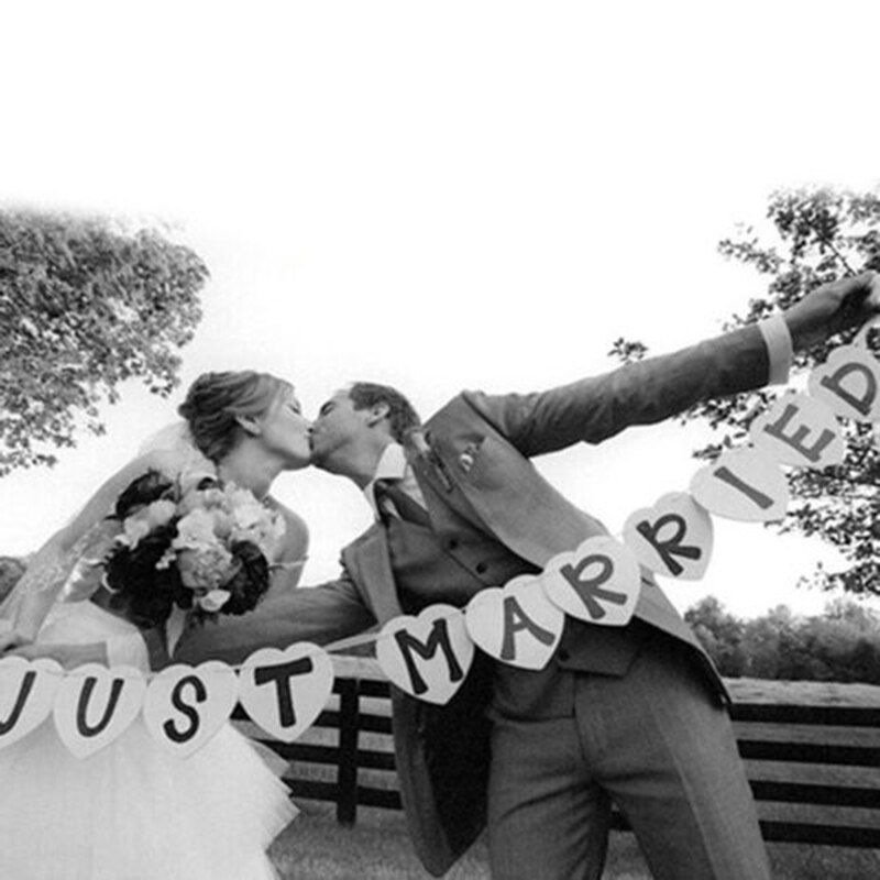 Bunting Garland Handmade Decorative Wedding Sign Cards JUST MARRIED Wedding Banner Party Decoration