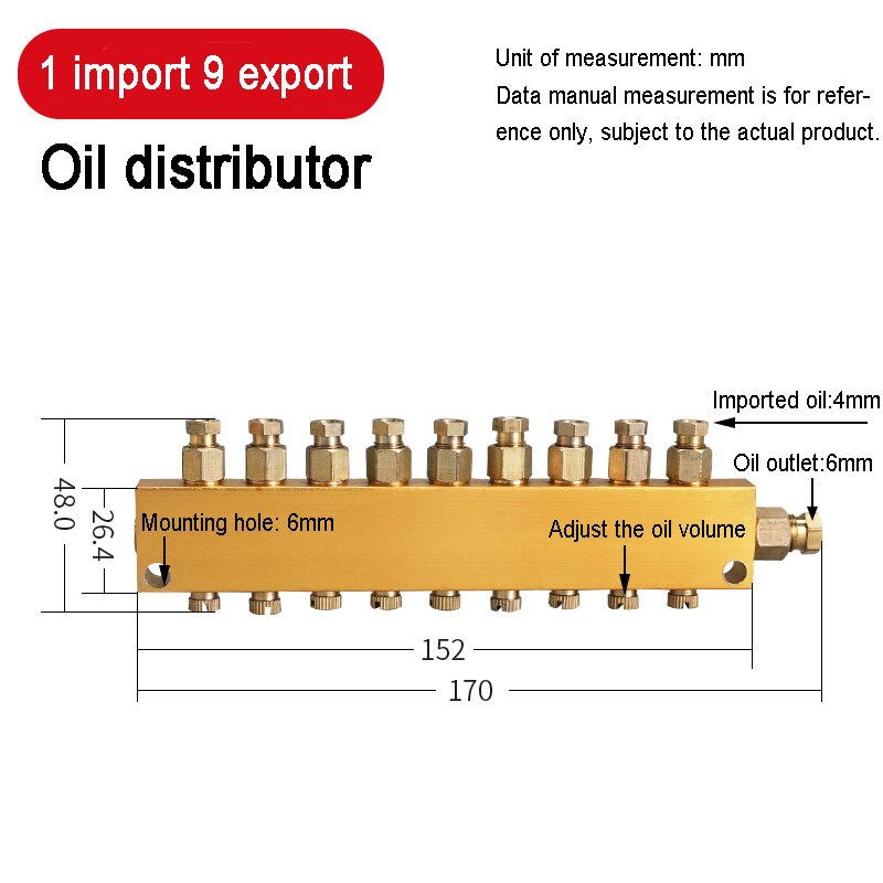 Pneumatic adjustable oil distributor Adjustable oil drain distributo rLubrication system distribution valve 6mm In 4mm Out: 1-9