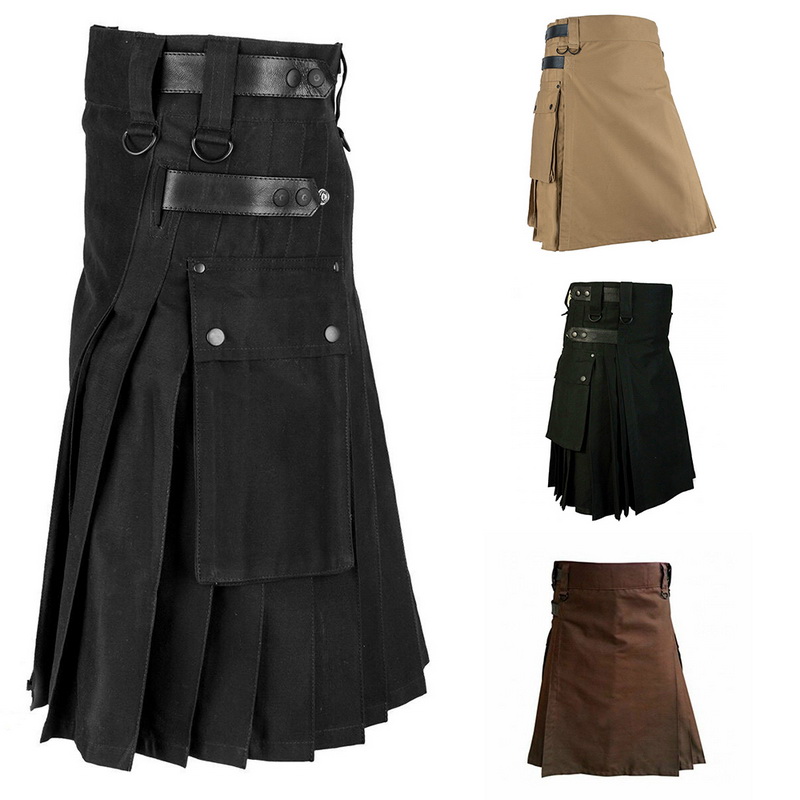Schotse kilt heren, katoenen klassieke rok jurk Highland herenkostuum Schotse traditionele geruite kilt korte rok heren los ademend sportpak M, L, XL, XXL, XXXL, rood, M