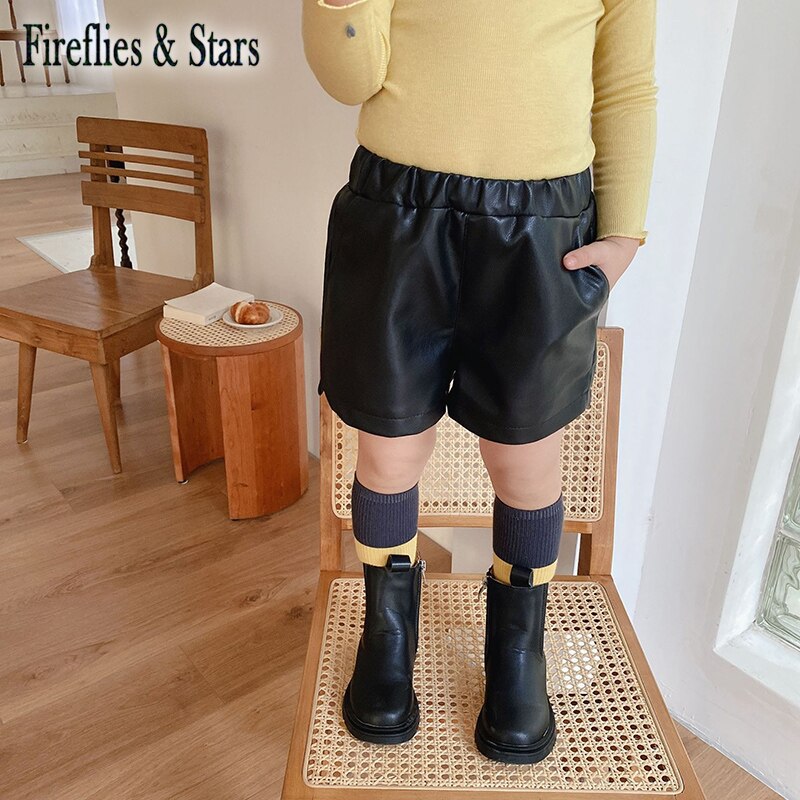 Forår efterår piger pu shorts baby shorts børn mini underdele børn tøj klassisk imiteret læder solid 1 to 7 år