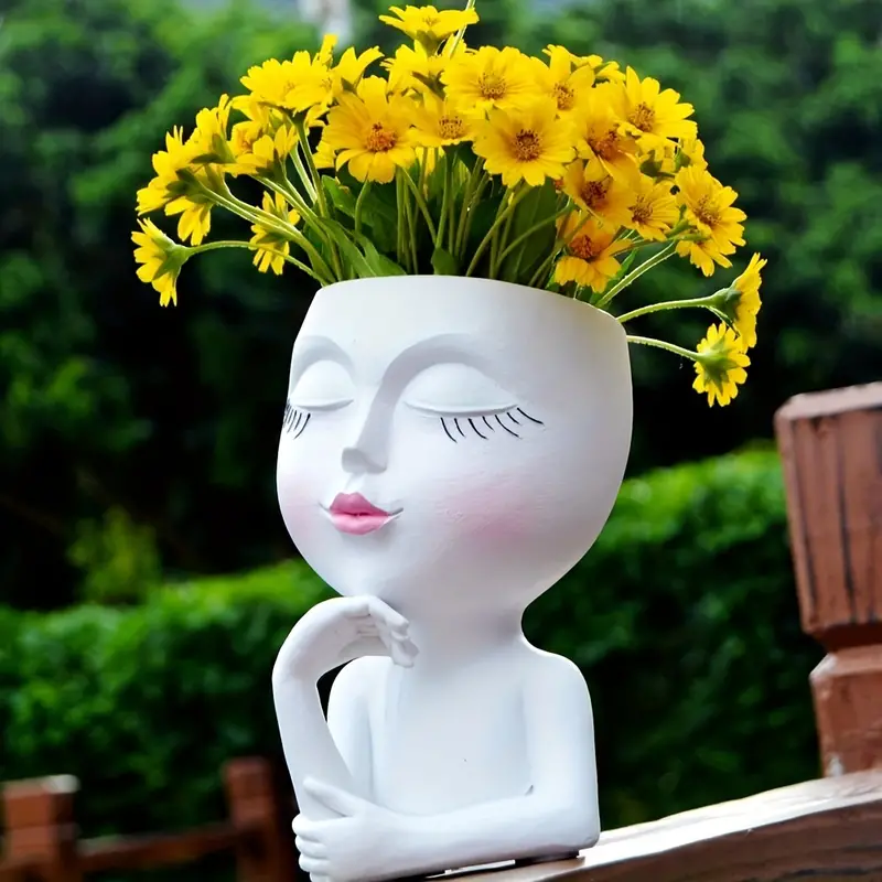 Macetero de cara de niña-florero hecho a mano de resina para decoración de escritorio de oficina en casa, jardín, balcón y Patio