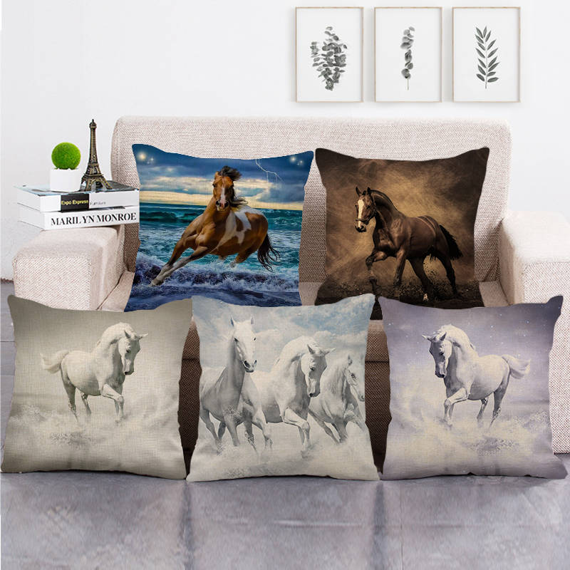 45cm * 45cm running horse linnen/katoen sierkussen covers couch kussenhoes home decor kussen
