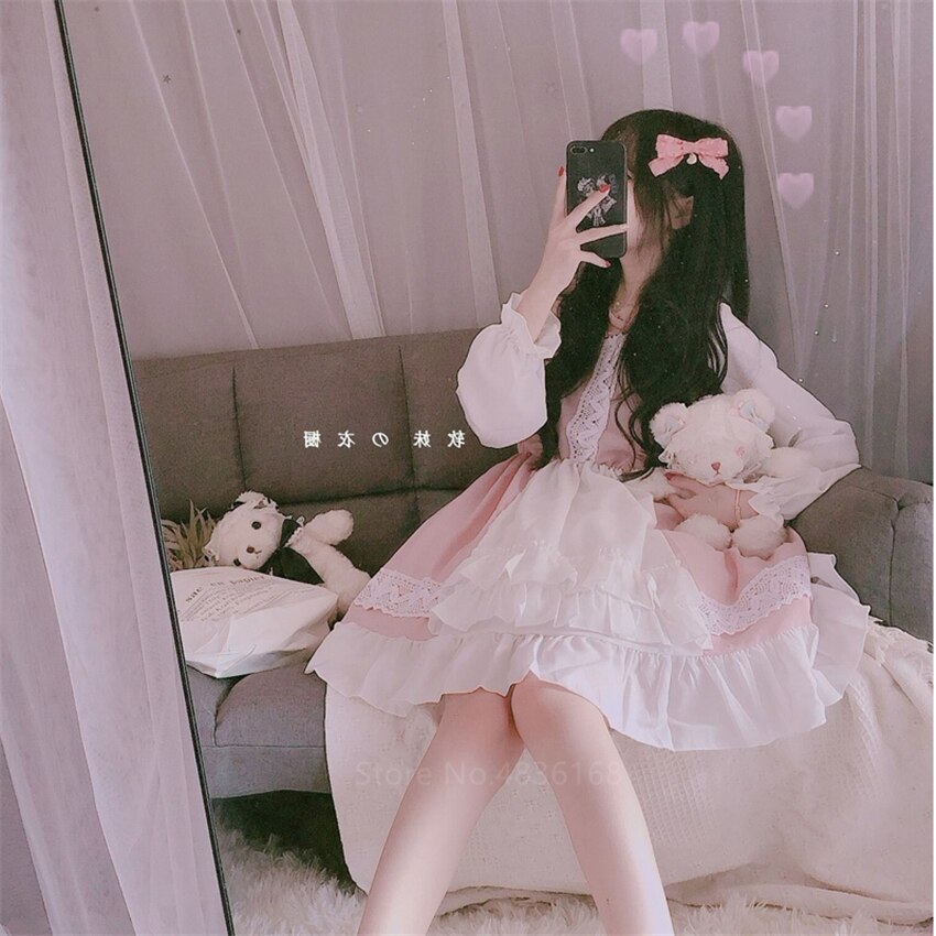 Vestido gótico japonés de Lolita para mujer, ropa europea, Punk, gótico, vestidos victorianos, Kawaii, Lolita, para chicas Harajuku Medieval