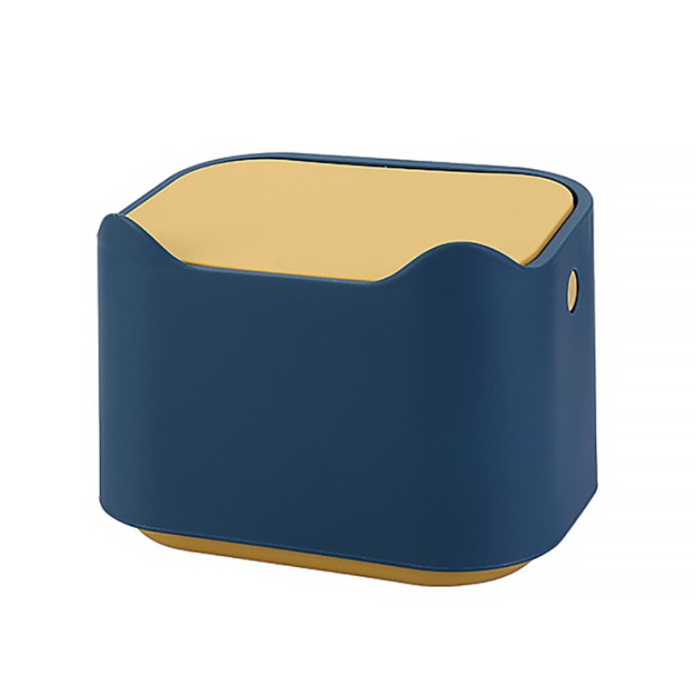 Bureau-prullenbak met deksel, drukknop, huishoudelijke prullenbak, schattige prullenbak met duwmechanisme, kleine prullenbak voor meubels: Blauw