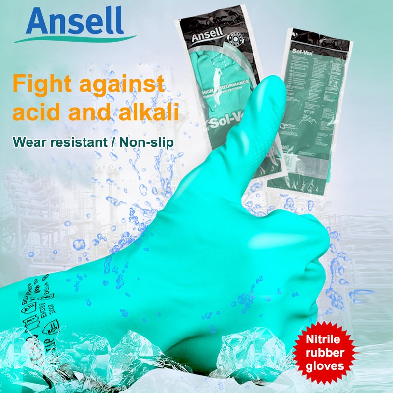 Ansell Chemical Resist Work Gloves Nitrile Rubber Acid And Alkali Resistant Waterproof Anti-Skid Gloves Industrial Laboratory