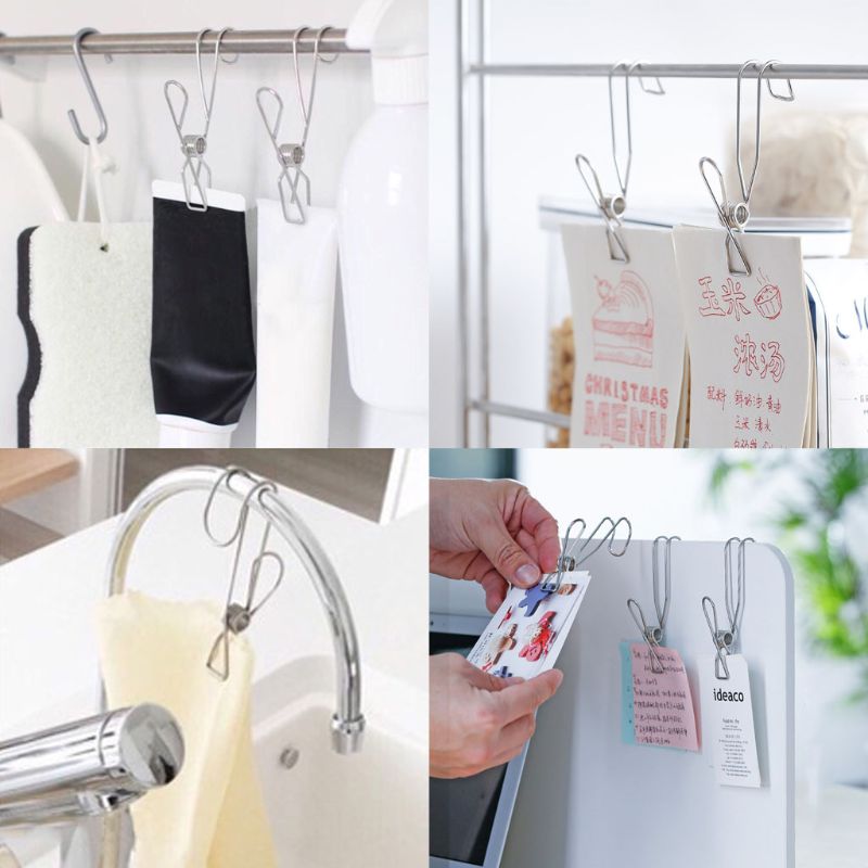 Gancho colgante para la ropa de acero inoxidable, gancho para colgar la ropa, colgador para botas, soporte para toallas, archivador de papel, Clip, sello para aperitivos, almacenamiento 10 Uds.