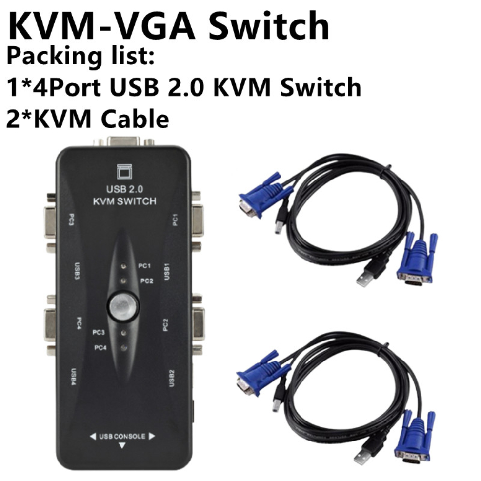USB KVM Switch Switcher 4 Port VGA SVGA Switch Splitter 1920*1440 VGA Video Switch For USB device Keyboard Mouse Monitor Adapter: Brown