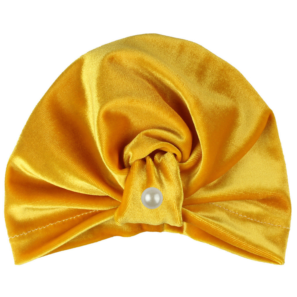 Gorro indio dorado de terciopelo con nudo para niños, Bandanas para niñas y bebés, turbante, diadema con bandas para la cabeza del cabello, accesorios, gorro, Z301: YE