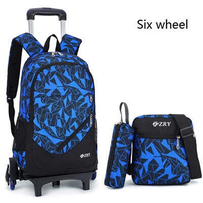 Tieners School Rugzak Afneembare Kinderen Schooltassen Met 2/6 Wielen Trappen Kid jongens meisjes Trolley Schooltas Bagage Boek Tas: 6 blue