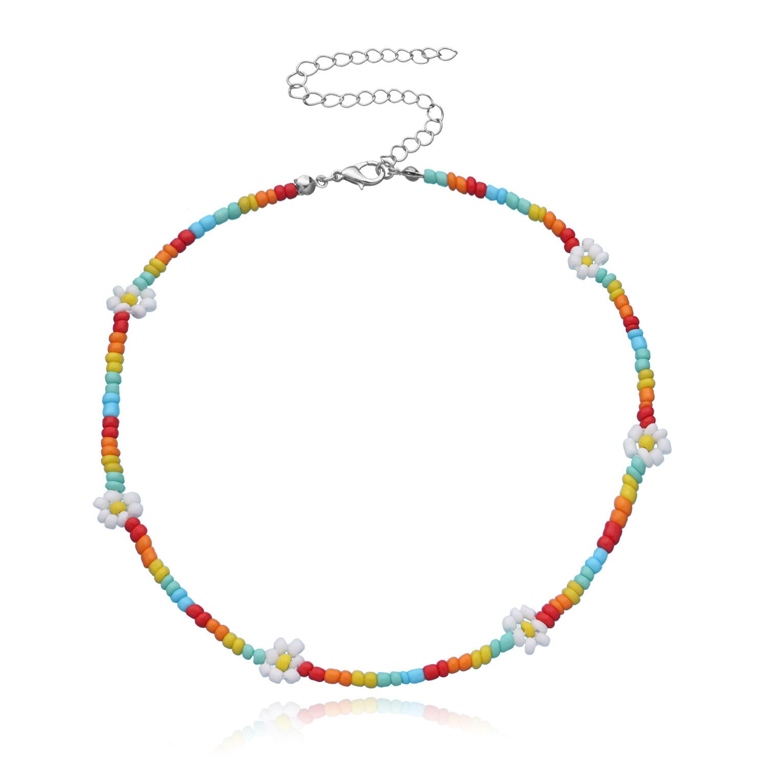 Bohemian Blauw Wit Zaad Bead Bloem Choker Ketting Statement Korte Kraag Sleutelbeen Keten Ketting Voor Vrouwen Sieraden: ZWXL1450-3