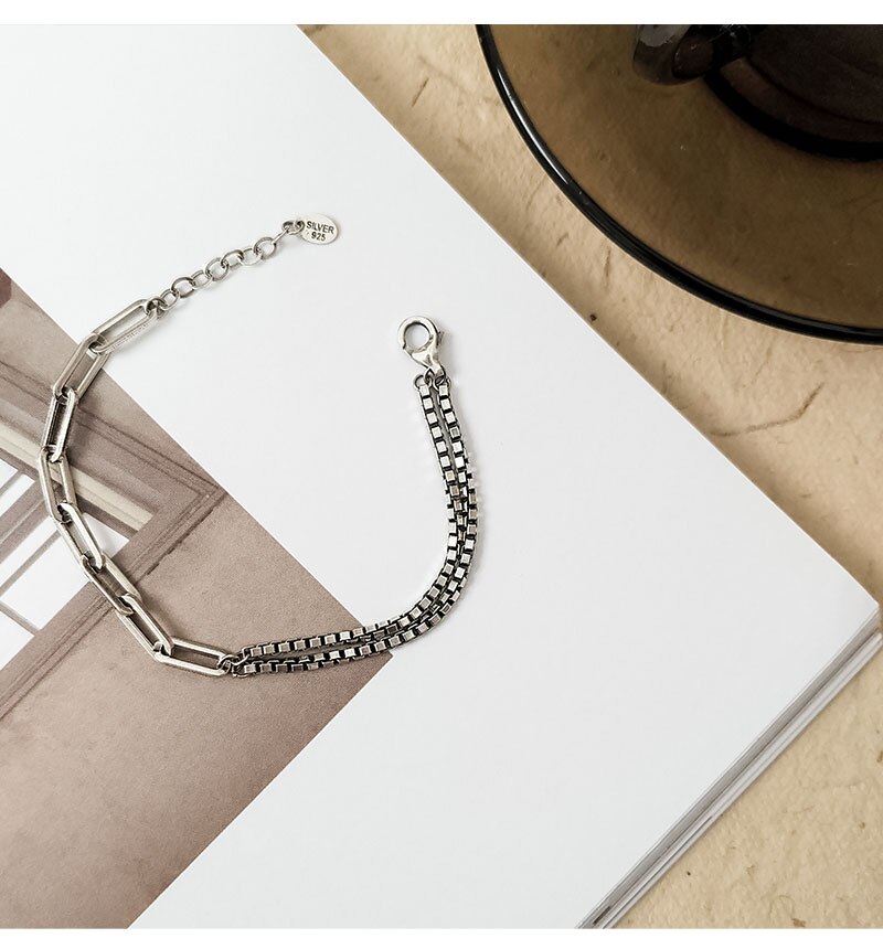 925 Sterling Silver Bracelet Box Chain Link Chain Splicing Bracelet Jewelry for Women Girls