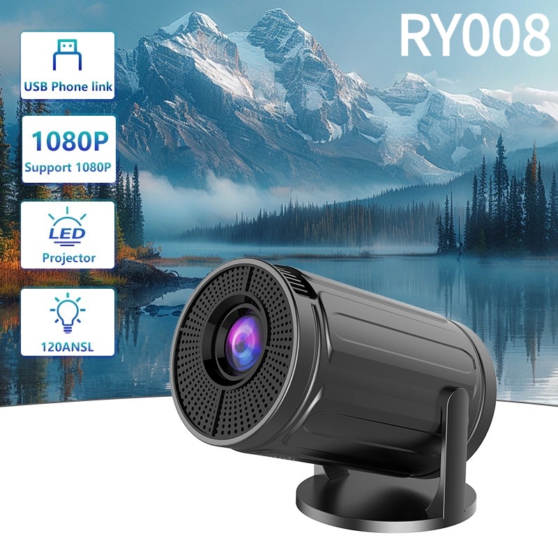 RY008 Projector 720P Portable LED Home Theater Projector with 5G WiFi, Bluetooth, Android TV for Outdoor Entertainment Camping