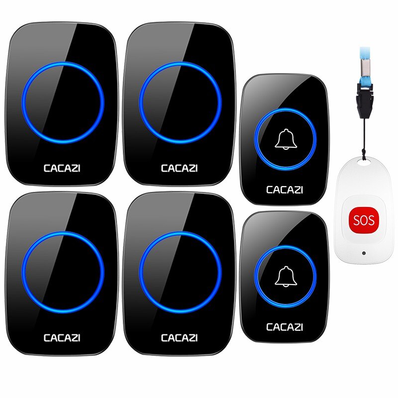 Cacazi Smart Home Draadloze Pager Deurbel Oude Man Emergency Alarm Call Bell Us Eu Uk Plug 80 M Remote 2 knop 1 Pager 4 Ontvanger: black 2x4 x sos / UK