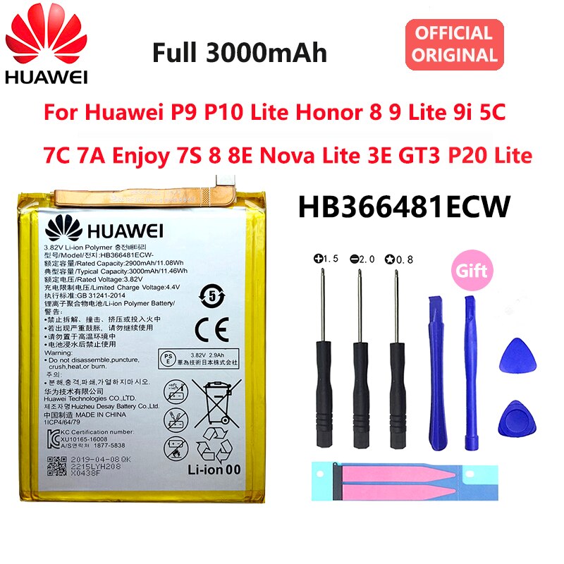 Originale Huawei P9 P10 P20 Honor 8 9 Lite 10 9i 5C Godere di Nova Compagno di 2 2i 3i 5A 5X 6S 7A 7X G7 Y7 G8 G10 Plus Pro SE Batteria Del Telefono: HB366481ECW