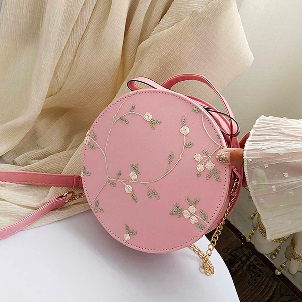Vrouwen Kant Ronde Messenger Bag Zoete Handtassen PU Lederen Crossbody Tassen Vrouwelijke Kleine Verse Bloem Ketting Schoudertassen # LL